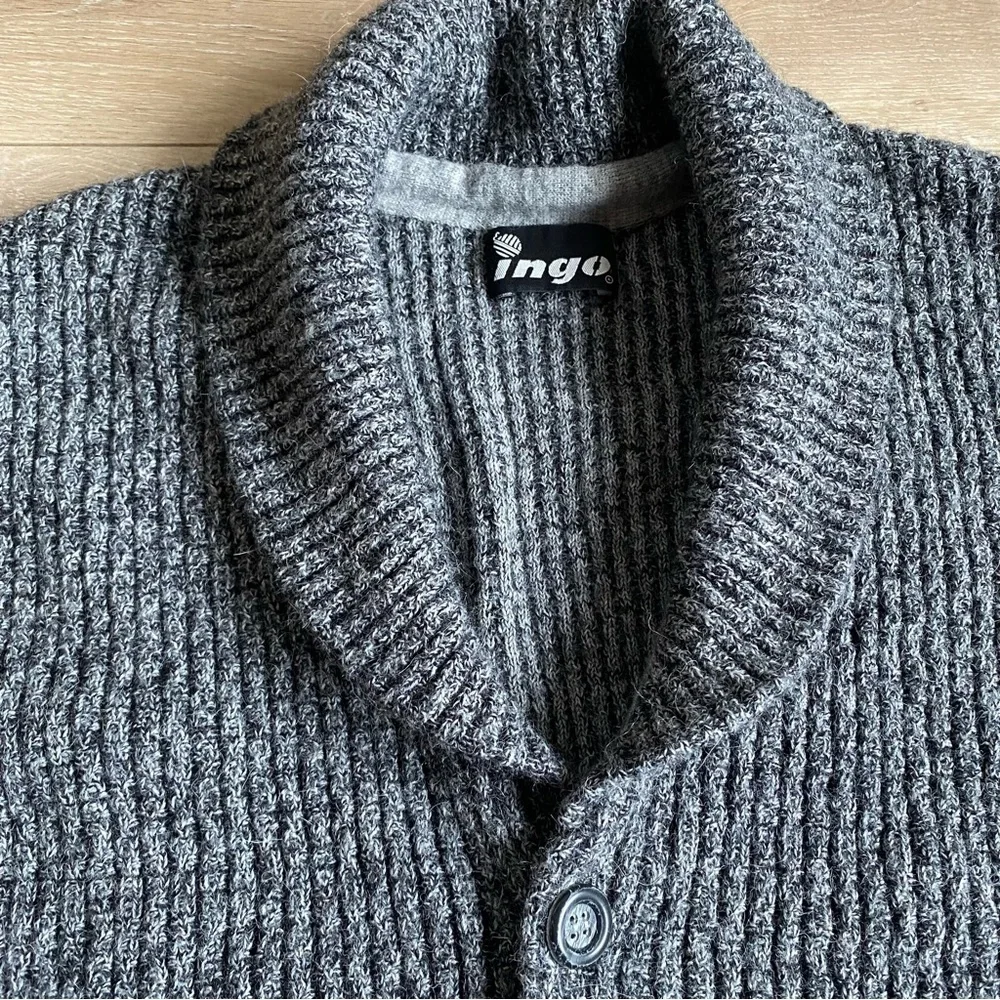 Vintage Ingo Alpaca shawl collar fisherman sweater button up knit cardigan med - Picture 5 of 7